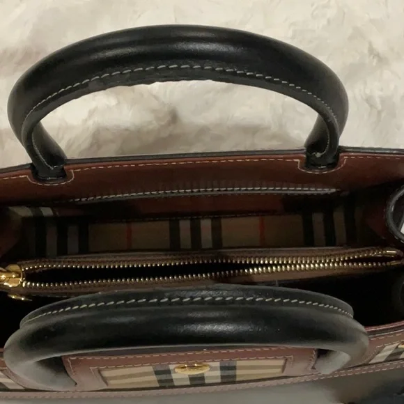 Burberry Black & Brown Plaid Tote Bag - Picture 2 of 8